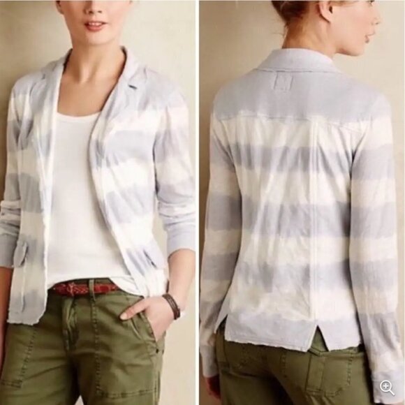 Anthropologie Lilka Blue/White Striped Jacket Size Medium - Picture 1 of 7